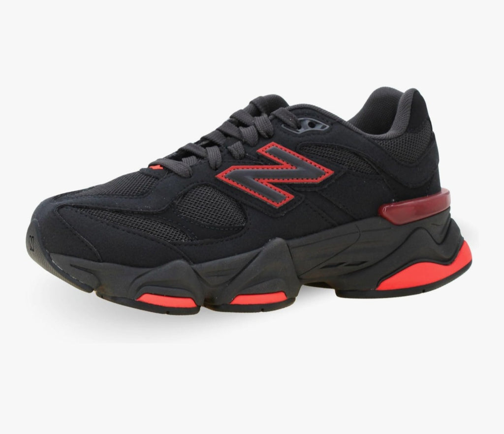 New Balance 9060 black and red sneakers.