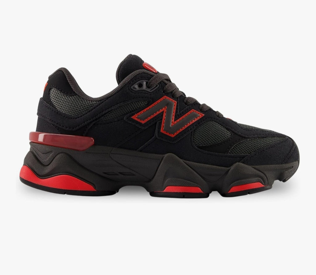 New Balance 9060 black and red sneakers.